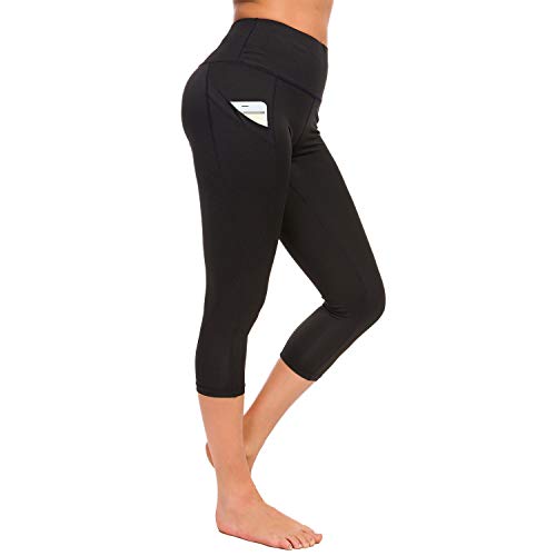 TUPARKA Yogabroek voor dames, met zakken, high waist, workout, kleding, yoga, fitness, panty, stretch, yoga, leggings, buikcontrole, fitnessstudio, sport, looptrainingsbroek, zwart, L