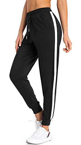 BENNIES Joggingbroek voor dames, lange sportbroek, hardloopbroek, damesbroek met elastiek, warme vrijetijdsbroek, relaxbroek, trainingsbroek, sportkleding, yogabroek, sweatpants met strepen, voor sport, vrije tijd, zwart, zwart, 5XL