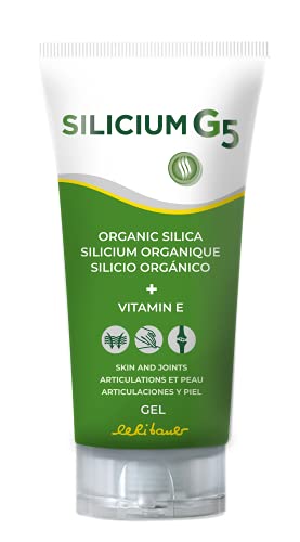 Silicium G5-gel. Silicium met vitamine E dat cellen stimuleert om collageen te produceren. Lichaamsgel voor pijn in gewrichten, spieren en botten, regenereert en verstevigt ook de huid. 150ml.