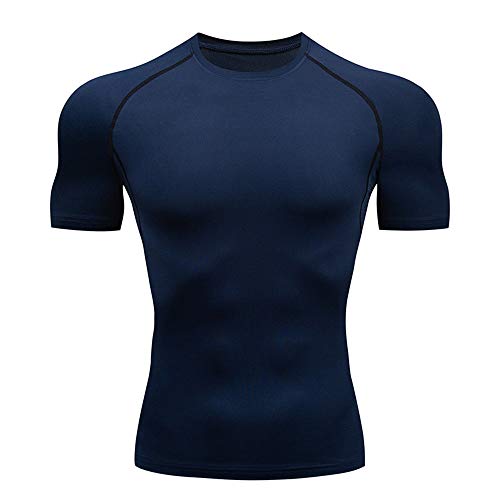 Gyubay Comfortabele ervaring Heren Cool Droog Atletisch T-Shirt Korte Mouw Sport Tops voor Fietsen Training, Training, Fitness Ademend Fitnesstop (Kleur : Navy, Maat: 3XL)