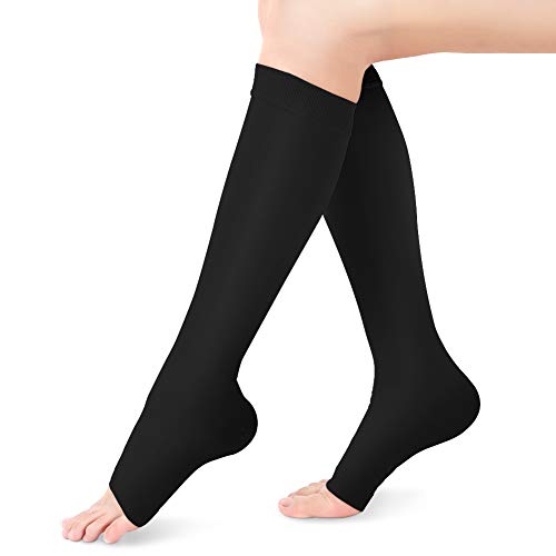 Medische compressiekousen 20-30, kuitcompressiekousen met voet, compressiekousen klasse 2, steunkousen met gradiëntencompressie voor spataderen, doorbloeding