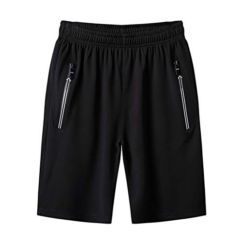 IQYU Vrijetijdsbroek voor heren, grote maat, sneldrogend, sportshorts, strandshort, stretch materiaal, hardloopshorts, zwembroek, ademende boardshorts, comfortabele hardloopshorts met ritszak, zwart, 3XL