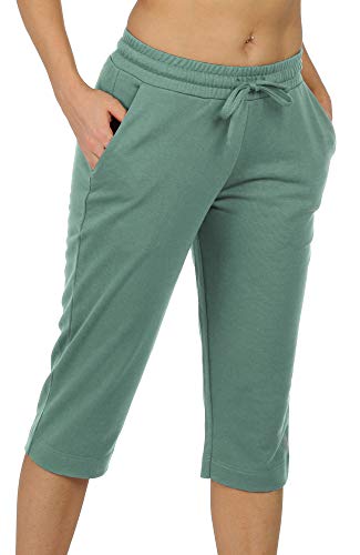 icyzone Dames joggingbroek trainingsbroek 3/4 sportbroek casual rechte pijpen broek met zak (S, Lichtgroen)