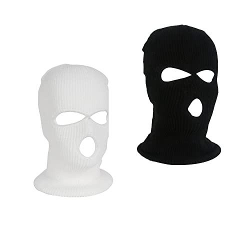 LINSOCLE 2 stuks balaclava - 3-gaats stormmasker, gebreide bivakmuts, multifunctioneel masker, skimuts voor motorfiets en fiets (zwart + wit, zwart-wit, Eén maat