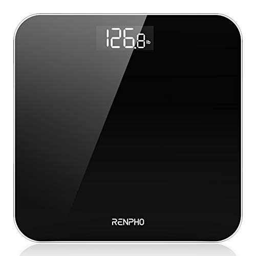 RENPHO Digitale Badkamerweegschaal Weegschaal met Hoge Precisie Voor Het Lichaam met Groot LED-Display, Step-On-Technologie, Capaciteit 180kg / 400lb, Zwart