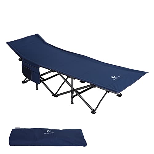 ALPHA CAMP Opvouwbaar campingbed met zijvak, veldbedden inklapbaar aluminium tot 250 kg voor camping, indoor, outdoor, 190 x 67 cm, cyaanblauw