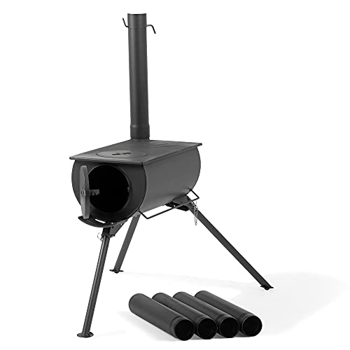 CampFeuer Tentkachel, 58 x 86 x 240 cm, zwart, draagbare houtkachel voor camping, tent, kachel, outdoor