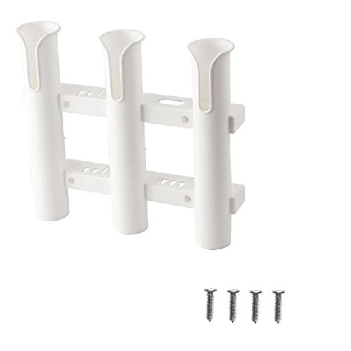 Triplespark Hengelhouder met 3 vakken, rek/palen, aan de zijkant bevestigd, alle accessoires zijn inbegrepen (wit) voor boot, kajak, muur.