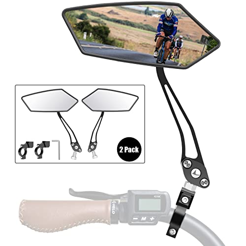 Diyife 2-pack Fietsspiegel, 360 ° Verstelbare Achteruitkijkspiegel voor Fietsen 15,5 cm HD Echt Glazen Spiegeloppervlak Schokbestendig voor Fiets E-bike Scootermotor, Past op 22-25 mm Stuur