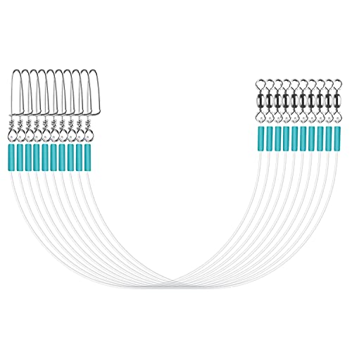 Luroad 10 stks/20 stks Fluorocarbon Vissen Leaders Line, Pre Tie Zoutwater Vissen Leider met Swivels Snaps Crimps voor Vislijn Lokt Aas Haken (Blauw-20 stks, 30 cm-30 lbs)