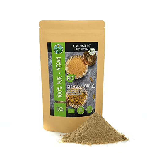 Gemalen biologische kardemom (100g), biologisch geteeld kardemompoeder, glutenvrij, lactosevrij, laboratorium getest, uiteraard zonder toevoegingen, vegan kardemompoeder
