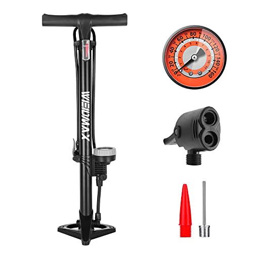 Fietspomp, Weidmax ergonomische fiets vloerpomp track pomp fietsband luchtpomp draagbare opblaaspomp met manometer, 160 psi, compatibel met universele Presta en Schrader ventielen