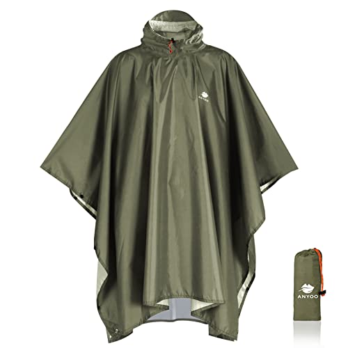 Anyoo Lichte waterdichte regenjas poncho, herbruikbaar, ripstop, ademende multifunctionele regenjas met capuchon, opvouwbare beschermhoes, onderkant, ideaal voor buiten, camping, wandelen, vissen