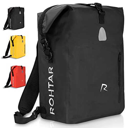 Rohtar Waterdichte fietstas - 18L of 25L 3-in-1 schoudertas, rugzak, fietstas reisbagagedrager - Mountainbike-rugzak - verstelbare riemen, stuurklemmen, verborgen ritssluitingen - Zwart