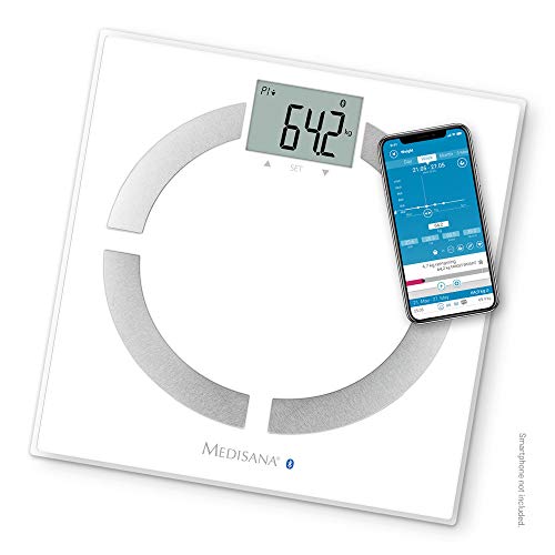medisana BS 444 connect, digitale weegschaal voor lichaamsanalyse 180 kg, voor lichaamsvet, lichaamswater, spiermassa en botgewicht, met app, 1 stuk