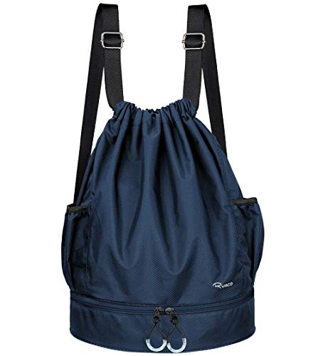 RYACO Waterdichte rugzak met trekkoord en schoenenvak Zwemzak met droge, natte, gescheiden sportgym Beach yogatas voor mannen, vrouwen en kindere (Blauw)