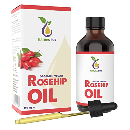 Rozenbottelolie Puur 120ml - 100% biologisch, koudgeperst, veganistisch - Rosehip Oil Antiaging en antirimpel serum voor gezicht, lichaam, haar, huid, handen en hoofdhuid