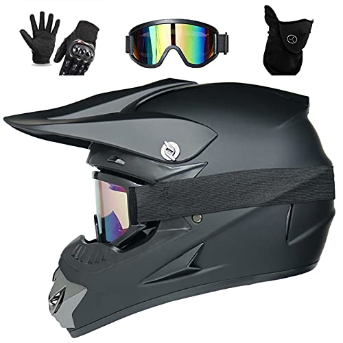 UIGJIOG MTB-Helm Met Volledig Gezicht En Veiligheidsbril Maskerhandschoenen, Motorcrosshelm Zwarte Off-Roadhelm Voor Heren Kinderen Volwassen Motorcrashhelm Voor Crossmotor,A