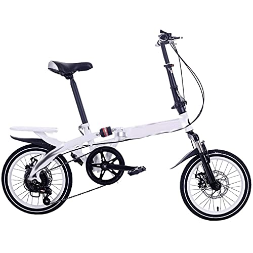 14 / 16Iinch Opvouwbare Fiets, Variabele Snelheid Draagbare Dubbele Schijfrem Lichtgewicht Vouwfiets Voor Volwassen Studentenkinderen, 6-Speed Vouwfiets Koolstofstaal Materiaal,White,14 inch