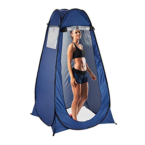 Relaxdays pop-up omkleedtent, H x B x D: 190 x 120 x 120 cm, werptent, waterafstotend, kleine pakmaat, UV 50+, blauw