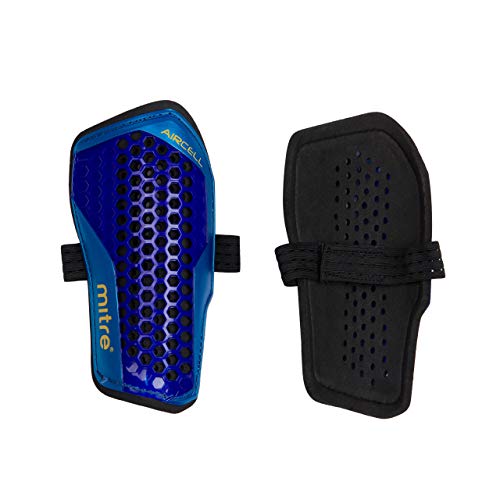 Mitre Aircell Carbon Slip voetbal scheenbeschermers blauw/cyaan/geel, klein