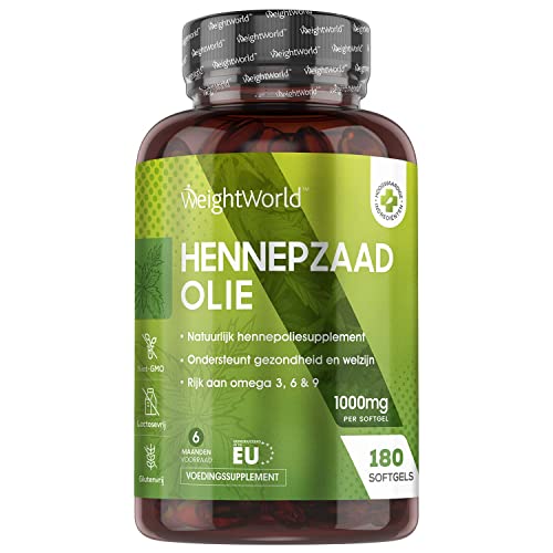 Hennepzaadolie capsules - 1000 mg - Rijk aan omega 3, 6 en 9 vetzuren - 180 softgels voor 6 maanden - Geproduceerd in de EU