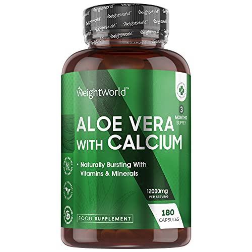Aloe Vera capsules met Calcium - 12.000 mg pure dosering - Voor de darmen, de darmflora en spijsvertering - Ondersteunt haar en huid - 180 Vegan capsules van aloe vera blad extract