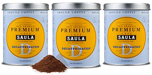 Saula Coffee, Pack 3 blikken van 250 gr. Gran Espresso Premium cafeïnevrije koffie.