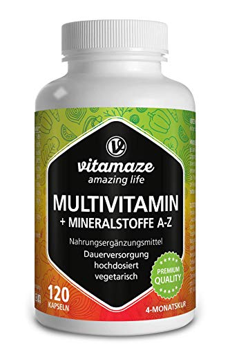 Multivitamine Capsules, 23 Waardevolle Volledige Vitaminen A-Z en Mineralen en Sporenelementen, 120 Vegetarische Capsules voor 4 Maanden, Aanvulling zonder Onnodige Toevoegingen