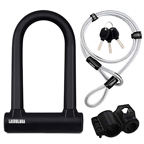 Fietsslot Beugelslot, Fietsslot U Fietsslot Zware Belasting Hoge Veiligheid D Fietsslot met 4FT/ 1200 mm flexkabel en Stabiele Houder voor Elektrische Fietsen, Motorfietsen, Elektrische Scooter, Fiets