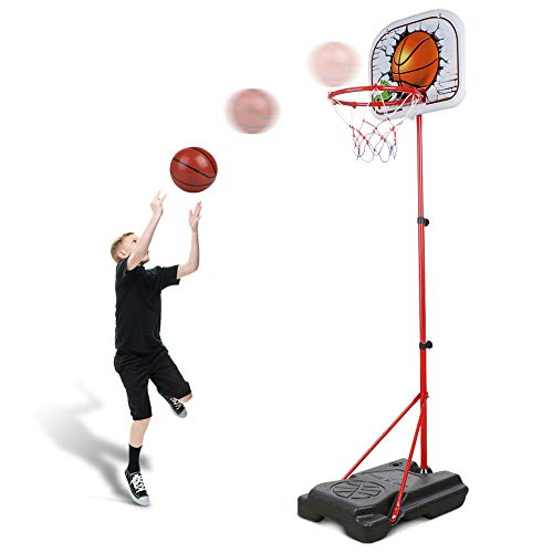 Abree Verstelbare basket voor kinderen van 80 tot 170 cm, met voetstuk, basketbalstandaard voor 3-12 jaar