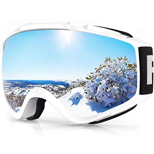 Findway Skibril,Skibrillen Dames Heren Volwassenen voor Brildragers OTG,UV Bescherming Anti Mist Ski Goggles Bolvormige Spiegel Zilver