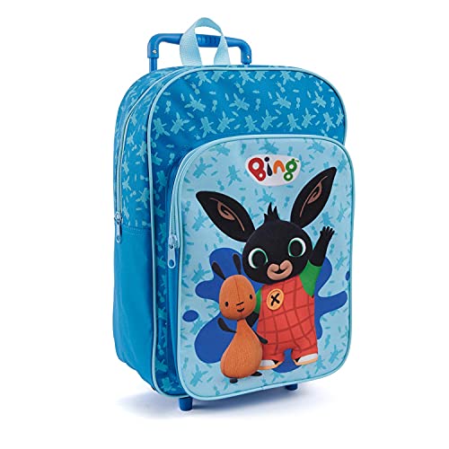 Bing Rugzak met Wielen voor Kleine Jongens Meisjes - Trolly Schooltas met Afneembare Wieltjes voor Kleuterschool Kinderen - Blauwe Kinderrugzak met Voorzak en Zwart Konijntje - 36x24x12 cm - Perletti