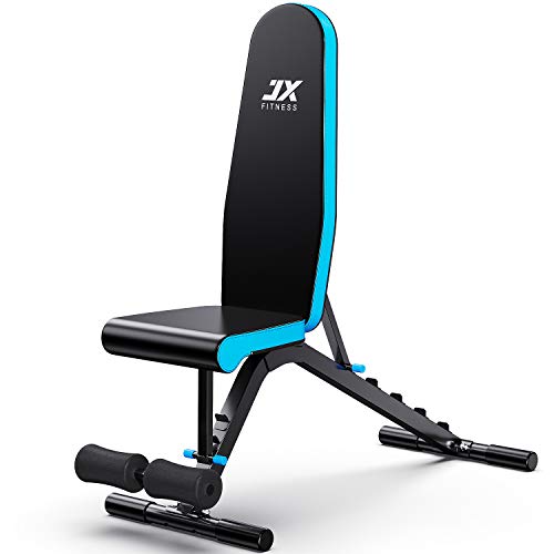 JX Fitness Halterbank, multifunctioneel, 90 graden verstelbare fitnessbank, kan als schuine, vlakke en negatieve bank worden gebruikt voor sit-ups en oefeningen voor de biceps, rug, benen en buik.