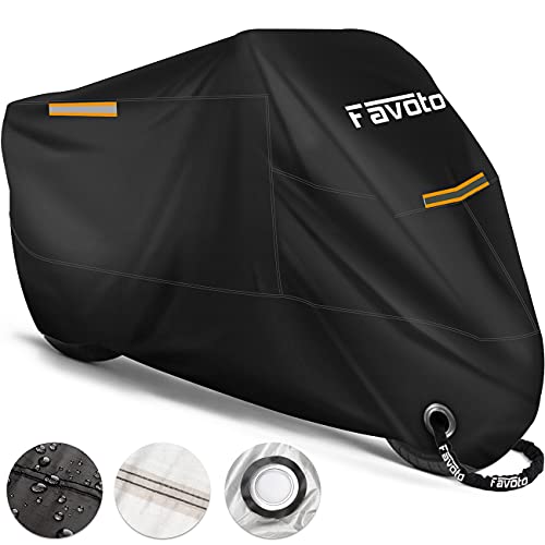 Favoto Motorhoes voor Buiten, 210T Oxford-stof, Afdekhoes, voor Binnen en Buiten, Dubbel Genaaid, met Waterdichte Strepen, Verbeterd Slotgat, 225 cm x 105 cm x 125 cm