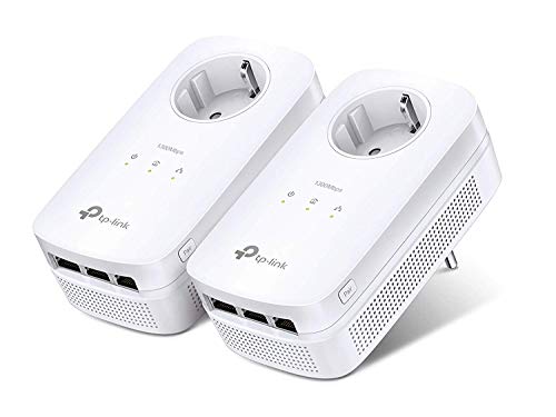 TP-Link TL-PA8030P KIT AV1300 Gigabit Powerline netwerkadapter (1300 Mbps, MU-MIMO, 3 Gigabit-poorten, Stopcontact, Geweldig voor HDTV, Energiebesparing, Plug en Play) Wit