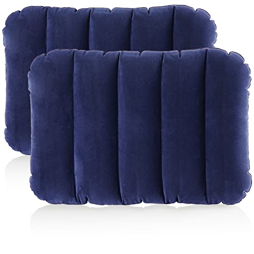 COM-FOUR® 2x opblaasbaar kussen - comfortabel reiskussen voor auto-, trein- en busreizen - luchtkussenkussen in zakformaat (43x28x9cm - blauw)