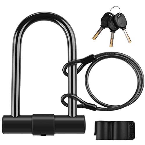 Diyife Beugelslot, [3] Heavy-Duty Antidiefstal U-Fietsslot van Gelegeerd Staal + 1.2M Flexibel Stalen Kabel + Montagebeugel, voor Racefiets, Mountainbike, Motorfiets, Kinderwagen