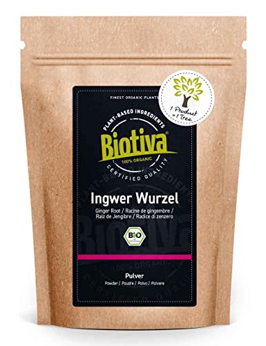 Biotiva Gemberpoeder Bio 250g - Gember - Gemberwortel gemalen - Bijvoorbeeld voor gemberthee of gemberwater - Biologische kwaliteit uit Biotiva - Verpakt en gecontroleerd in Duitsland
