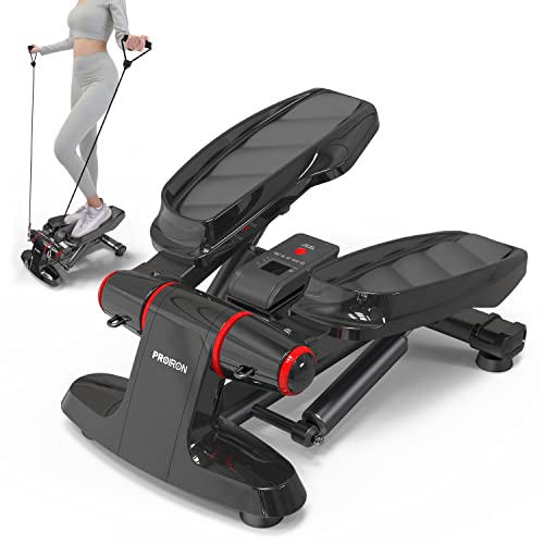PROIRON Mini Stepper met Elastic Touw, Multifunctionele Up-down-stepper met LCD-display, Fitness Training voor thuis, Swingstepper voor been- en billtraining - zwart