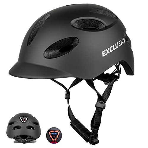 Exclusky Fietshelm voor dames, met oplaadbare USB-veiligheidslicht, MTB-helm voor stadswandelaars, trekking, racefiets Trail (zwart)