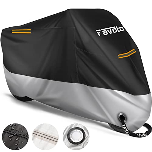 Favoto motorhoes buiten waterdicht 265x105x125cm motorhoes heavy duty 210D Oxford-stof met slotgat nachtreflectoren winddichte gespen stof zonwering zwart-zilver