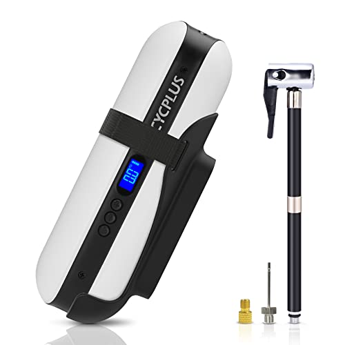 CYCPLUS Luchtpomp I50 psi elektrische compressor draagbare fietspomp mini bandenpomp met digitaal lcd-ledlicht oplaadbare Li-ion 12 V voor alle fietsen als zaklamp en powerbank