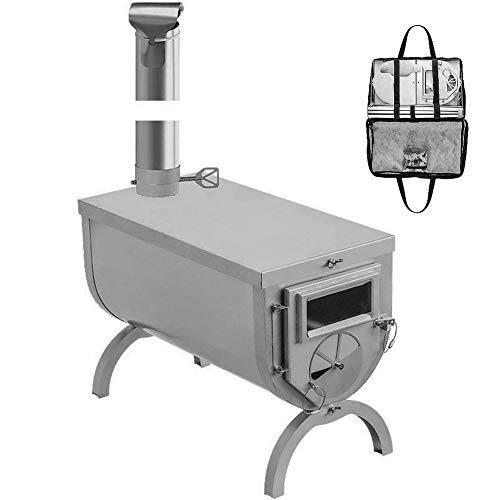 Draagbare opvouwbare kampeerkachel Winddicht houtkachel, Lichtgewicht Backpacken Kachel Tent Verwarming Kachel met leidingen Efficiënte brandverwarming Gestold Alcoholfornuis voor buiten (2,2 m pijp)