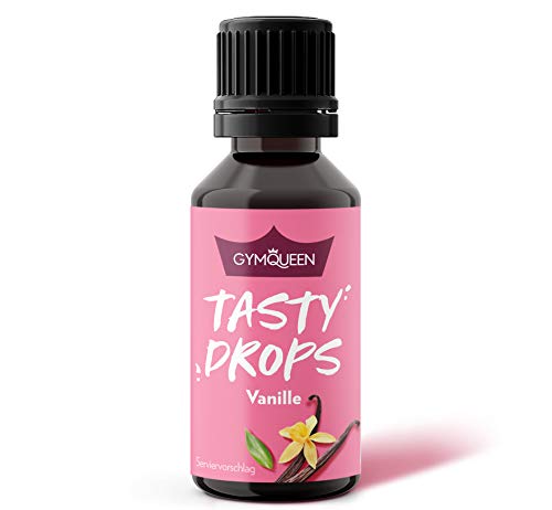 GymQueen Tasty Drops 30ml, calorievrije, suikervrije en vetvrije smaakdruppels, voor het zoeten van voedsel, smaakdruppels zonder kunstmatige kleurstoffen, Vanille