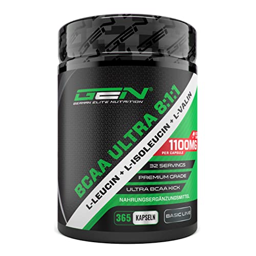 BCAA Ultra Caps - 365 capsules met een hoge dosis van 1100 mg per capsule - Premium: Krachtige 8:1:1 verhouding - Leucine, L-isoleucine, L-valine - Vertakte-keten essentiële aminozuren