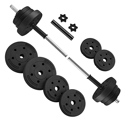 SONGMICS Halterset,verstelbare kunststof dumbbell set, met aansluitende stalen buis, halters, dumbbell set, 20 kg, workout fitness training, 1 paar SYL20HBK