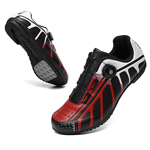 Fietsschoenen Voor Heren en Dames - Road Lock Fietsschoenen Fietsschoenen Mountainbike Zonder Slot Schoenen Ademende Fiets,Red-C-7UK=(255mm)=41EU