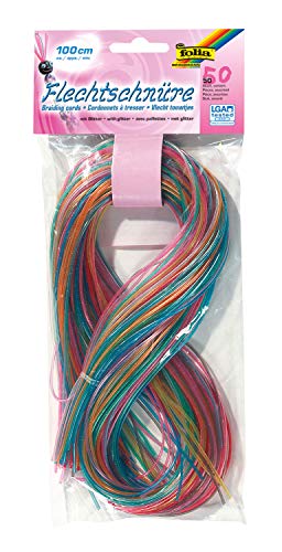 folia 732050 - gevlochten koorden, met glitter, 50 stuks gesorteerd in 10 verschillende kleuren - ideaal voor het vlechten van armbanden, sleutelhangers, enz.