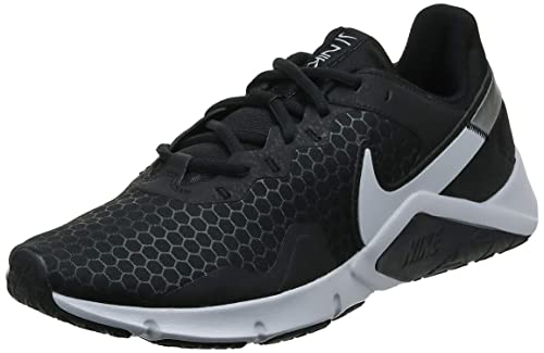 Nike Legend Essential 2 Gymschoenen voor heren, Zwart Zwart Wit Metallic Zilver, 44 EU